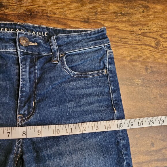 American Eagle Jeans 8 R Next Level Stretch Jegging Crop Medium Dark Wash Ripped - Picture 8 of 11